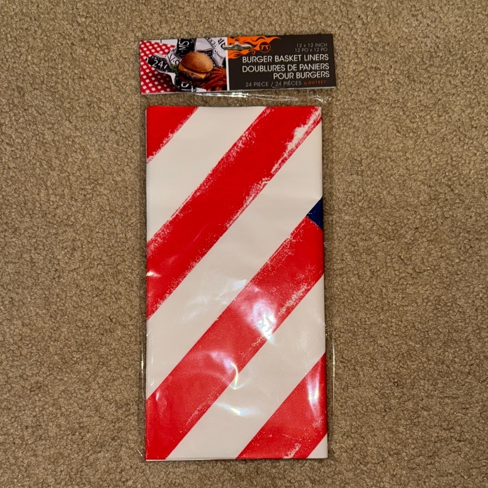 Patriotic Burger Basket Liners - Red, White, and Blue, NEW, Disposable (CL)
